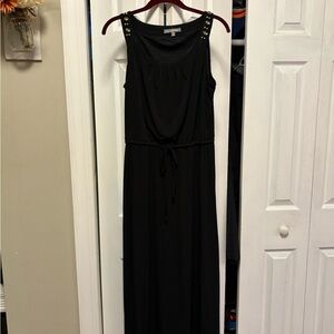 JM Collection Elegant Black Maxi Dress with Gold Details